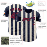 Custom Navy Crimson-Cream Classic Vertical Stripe Fluid Liquid Texture Authentic Baseball Jersey