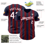 Custom Navy White-Crimson Classic Vertical Stripe Fluid Liquid Texture Authentic Baseball Jersey