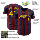 Custom Navy Gold-Crimson Classic Vertical Stripe Fluid Liquid Texture Authentic Baseball Jersey
