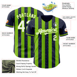Custom Navy White-Neon Green Classic Vertical Stripe Fluid Liquid Texture Authentic Baseball Jersey