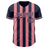 Custom Navy-Medium Pink Classic Vertical Stripe Fluid Liquid Texture Authentic Baseball Jersey