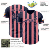 Custom Navy-Medium Pink Classic Vertical Stripe Fluid Liquid Texture Authentic Baseball Jersey