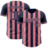 Custom Navy-Medium Pink Classic Vertical Stripe Fluid Liquid Texture Authentic Baseball Jersey
