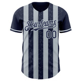 Custom Navy-Silver Classic Vertical Stripe Fluid Liquid Texture Authentic Baseball Jersey