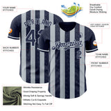 Custom Navy-Silver Classic Vertical Stripe Fluid Liquid Texture Authentic Baseball Jersey