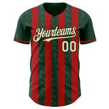 Custom Green Cream-Red Classic Vertical Stripe Fluid Liquid Texture Authentic Baseball Jersey