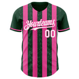 Custom Green White-Pink Classic Vertical Stripe Fluid Liquid Texture Authentic Baseball Jersey
