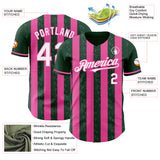 Custom Green White-Pink Classic Vertical Stripe Fluid Liquid Texture Authentic Baseball Jersey