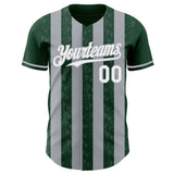 Custom Green White-Gray Classic Vertical Stripe Fluid Liquid Texture Authentic Baseball Jersey