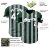 Custom Green White-Gray Classic Vertical Stripe Fluid Liquid Texture Authentic Baseball Jersey