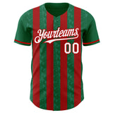 Custom Kelly Green White-Red Classic Vertical Stripe Fluid Liquid Texture Authentic Baseball Jersey