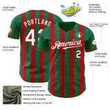 Custom Kelly Green White-Red Classic Vertical Stripe Fluid Liquid Texture Authentic Baseball Jersey