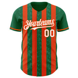 Custom Kelly Green White-Orange Classic Vertical Stripe Fluid Liquid Texture Authentic Baseball Jersey