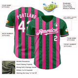 Custom Kelly Green White-Pink Classic Vertical Stripe Fluid Liquid Texture Authentic Baseball Jersey