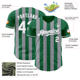 Custom Kelly Green White-Gray Classic Vertical Stripe Fluid Liquid Texture Authentic Baseball Jersey