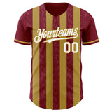 Custom Crimson White-Old Gold Classic Vertical Stripe Fluid Liquid Texture Authentic Baseball Jersey