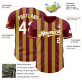 Custom Crimson White-Old Gold Classic Vertical Stripe Fluid Liquid Texture Authentic Baseball Jersey