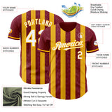 Custom Crimson White-Gold Classic Vertical Stripe Fluid Liquid Texture Authentic Baseball Jersey