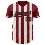 Custom Crimson Black-Cream Classic Vertical Stripe Fluid Liquid Texture Authentic Baseball Jersey