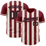 Custom Crimson Black-Cream Classic Vertical Stripe Fluid Liquid Texture Authentic Baseball Jersey