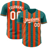 Custom Teal White-Orange Classic Vertical Stripe Fluid Liquid Texture Authentic Baseball Jersey