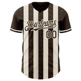 Custom Brown Cream-Cream Classic Vertical Stripe Fluid Liquid Texture Authentic Baseball Jersey