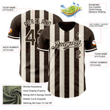 Custom Brown Cream-Cream Classic Vertical Stripe Fluid Liquid Texture Authentic Baseball Jersey