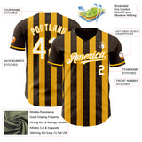 Custom Brown White-Gold Classic Vertical Stripe Fluid Liquid Texture Authentic Baseball Jersey