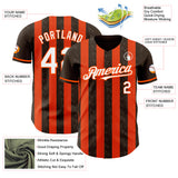 Custom Brown White-Orange Classic Vertical Stripe Fluid Liquid Texture Authentic Baseball Jersey