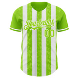 Custom Neon Green-White Classic Vertical Stripe Fluid Liquid Texture Authentic Baseball Jersey