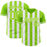 Custom Neon Green-White Classic Vertical Stripe Fluid Liquid Texture Authentic Baseball Jersey