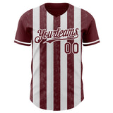 Custom Burgundy-White Classic Vertical Stripe Fluid Liquid Texture Authentic Baseball Jersey