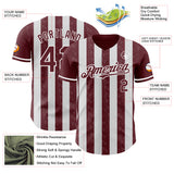 Custom Burgundy-White Classic Vertical Stripe Fluid Liquid Texture Authentic Baseball Jersey