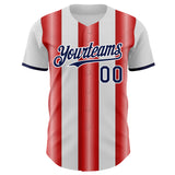 Custom White Navy-Red Gradient Vertical Stripe Argentina Style Authentic Baseball Jersey