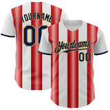 Custom White Navy Red-Old Gold Gradient Vertical Stripe Argentina Style Authentic Baseball Jersey