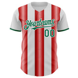 Custom White Kelly Green-Red Gradient Vertical Stripe Argentina Style Authentic Baseball Jersey