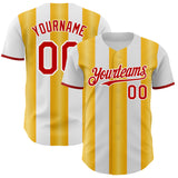 Custom White Red-Gold Gradient Vertical Stripe Argentina Style Authentic Baseball Jersey