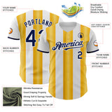 Custom White Navy-Gold Gradient Vertical Stripe Argentina Style Authentic Baseball Jersey