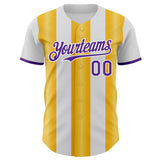 Custom White Purple-Gold Gradient Vertical Stripe Argentina Style Authentic Baseball Jersey