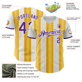 Custom White Purple-Gold Gradient Vertical Stripe Argentina Style Authentic Baseball Jersey