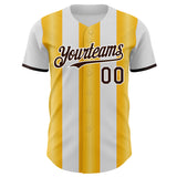 Custom White Brown-Gold Gradient Vertical Stripe Argentina Style Authentic Baseball Jersey