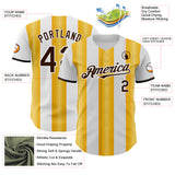 Custom White Brown-Gold Gradient Vertical Stripe Argentina Style Authentic Baseball Jersey