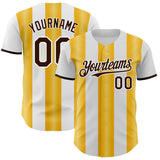 Custom White Brown-Gold Gradient Vertical Stripe Argentina Style Authentic Baseball Jersey
