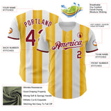 Custom White Crimson-Gold Gradient Vertical Stripe Argentina Style Authentic Baseball Jersey