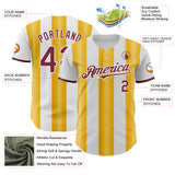 Custom White Burgundy-Gold Gradient Vertical Stripe Argentina Style Authentic Baseball Jersey