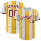 Custom White Burgundy-Gold Gradient Vertical Stripe Argentina Style Authentic Baseball Jersey