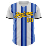 Custom White Gold Royal-Black Gradient Vertical Stripe Argentina Style Authentic Baseball Jersey