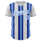Custom White Light Blue-Royal Gradient Vertical Stripe Argentina Style Authentic Baseball Jersey