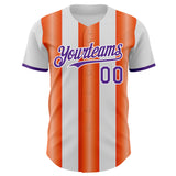 Custom White Purple-Orange Gradient Vertical Stripe Argentina Style Authentic Baseball Jersey
