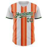 Custom White Green-Orange Gradient Vertical Stripe Argentina Style Authentic Baseball Jersey